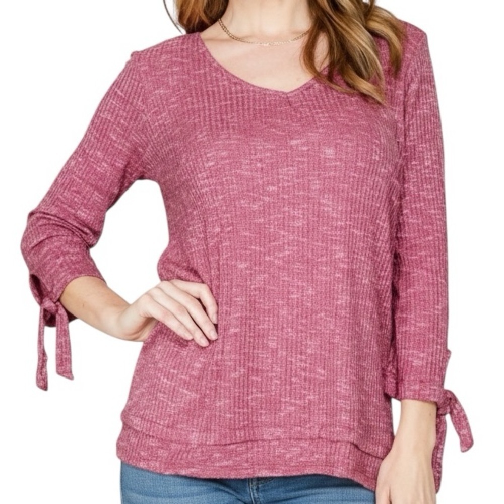 NWT ALLIE & ROB Red Heathered 3/4 Length Tie Knot Sleeve Size Large